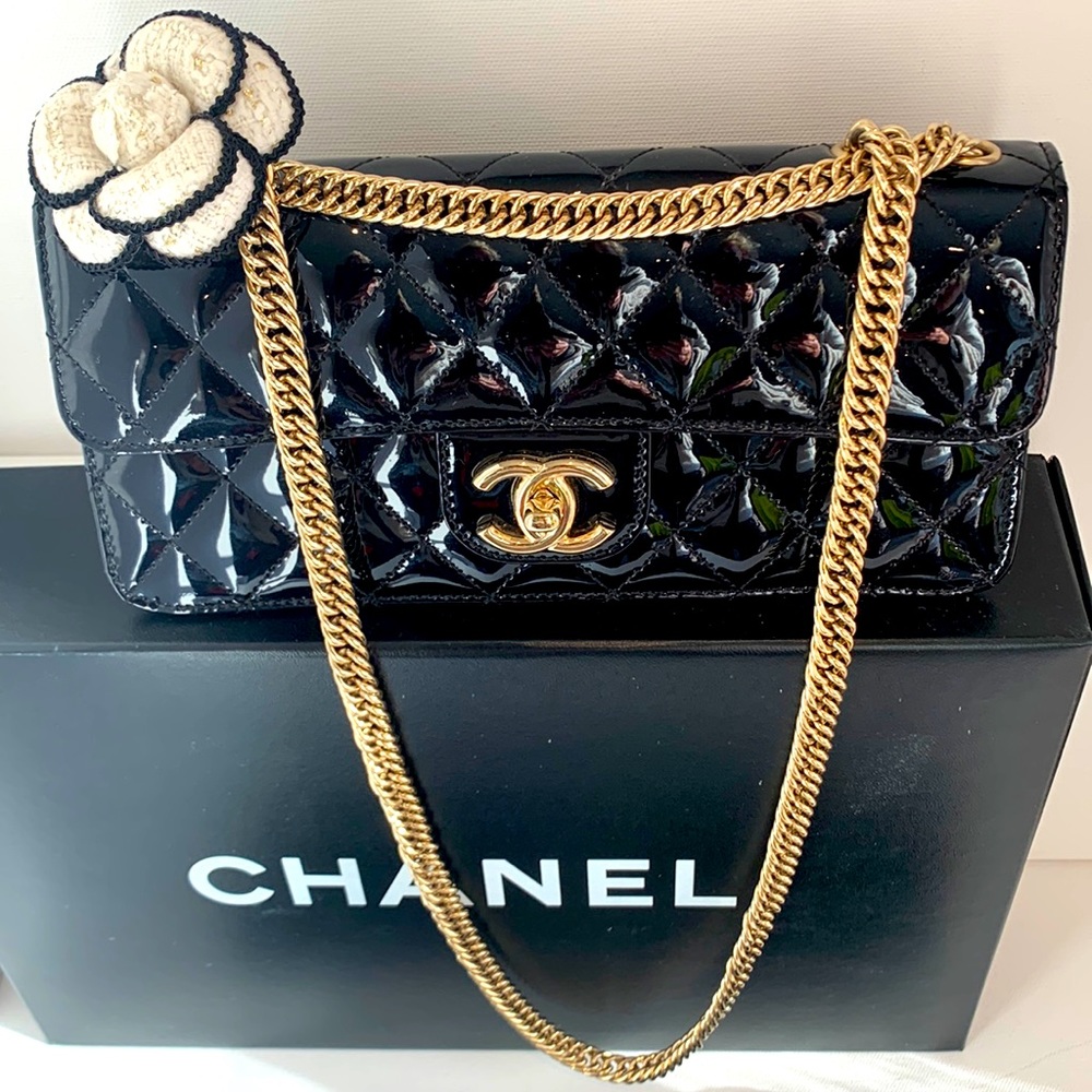 Rare🖤 CHANEL Evening Star East West Glitter Leather Bijoux Soft Gold Quilted Bag